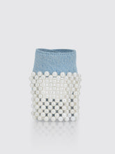 Denim Drapery Pearl Embellisshed Gloves